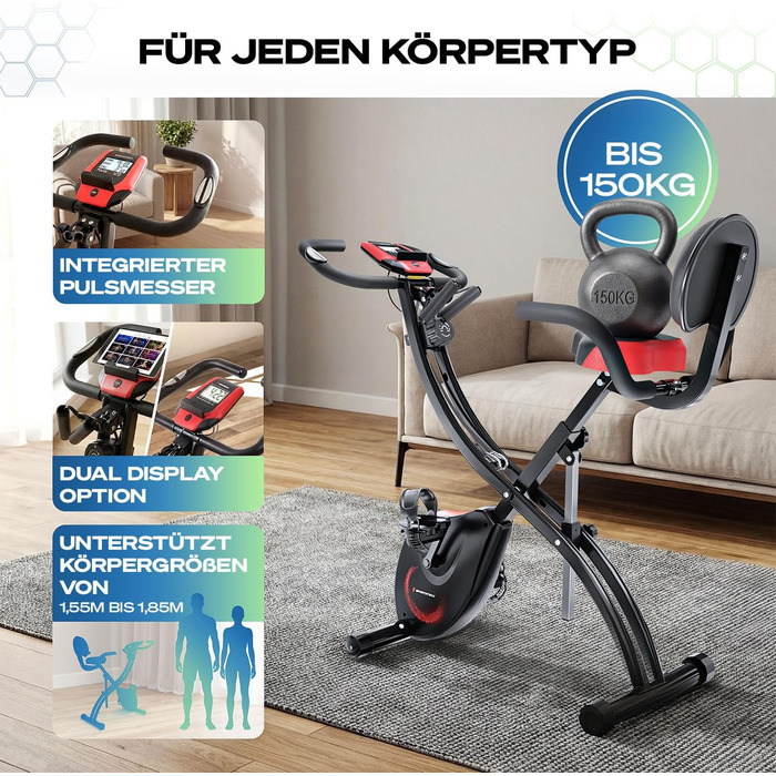 Ергометр Sportstech NEU X150 3в1: Велотренажер, Power Ropes, для дому, до 150 кг, чорний