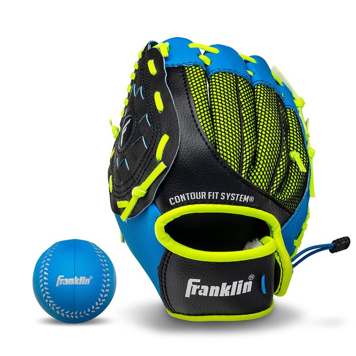 Рукавиця для бейсболу Franklin Sports Teeball (універсальна, 22.9 см) - Синє штучне шкіра, для юніорів