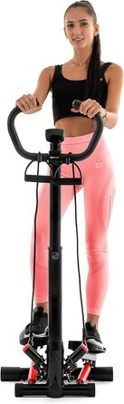 Степпер Hop-Sport HS-055S з поручнем, тренувальні еспандери, регульована висота, комп'ютер, чорний-червоний