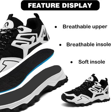 Чоловічі туристичні черевики для трекінгу та хайкінгу. Легкі Outdoor черевики для кемпінгу та трейлраннінгу (42 EU, Чорний/Білий)