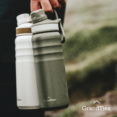 GrandTies Спортивна пляшка з нержавіючої сталі, 680 мл, вакуумна термобутилка для води, широка горловина, подвійна кришка, для чоловіків і жінок, оливкова, 946 мл