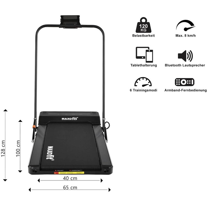 MAXOfit Mini Walking Laufband MF-2: компактний біговий доріжка з Bluetooth, пультом та тримачем для планшета (чорний)