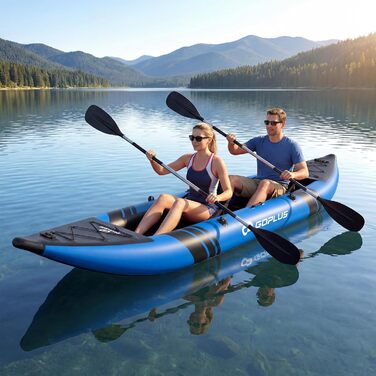 Надувний каяк COSTWAY для 2 осіб з алюмінієвими веслами, EVA-сидінням, насосом та ремкомплектом, блакитний