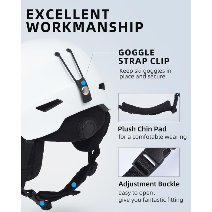 Шолом для сноуборду та лиж для чоловіків та жінок, дорослий, вентиляційні отвори, EPS-сердечник, розмір M (56-58 см), білий