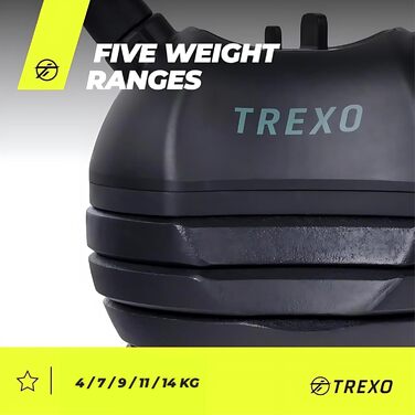 Регульована гиря TREXO з чавуну 4-14 кг, для кросфіту та фітнесу, чорна