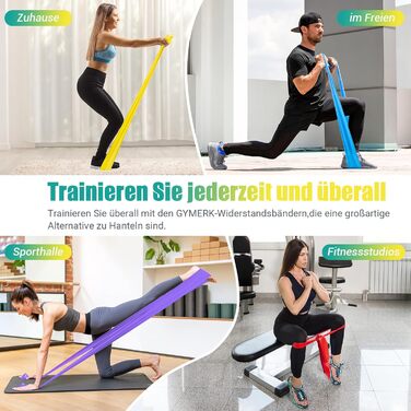 Набір фітнес-гумок 4 шт. (1.8M/2M), 4 рівні опору, постер з вправами, сумка для перенесення, інструкція, для йоги, пілатесу, м'язового розвитку, жовтий, червоний, зелений, синій