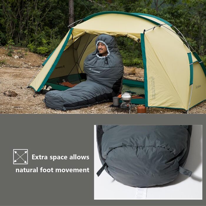 Спальний мішок BISINNA Mumienschlafsack -10°C - 5°C [400GSM] для туризму, кемпінгу та подорожей (сірий)