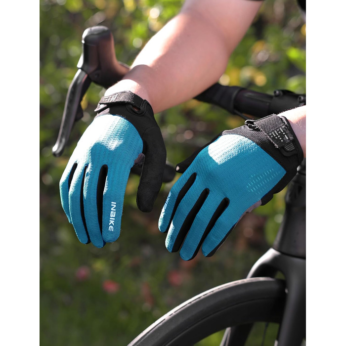 Велосипедні рукавички INBIKE для чоловіків, 2 пальці, сенсорний екран, ударостійкі, дихаючі, IHC406 (Блакитний, S)