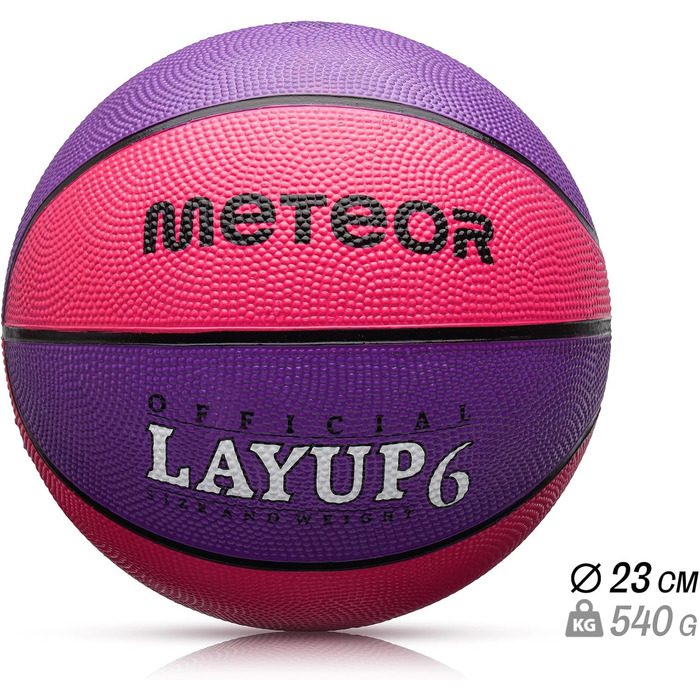 М'яч баскетбольний Meteor Layup Kinder Mini, розмір 7 (чоловічий), розмір 6 (жіночий), рожевий та фіолетовий - для дітей 4-8 років, ідеальний для тренувань