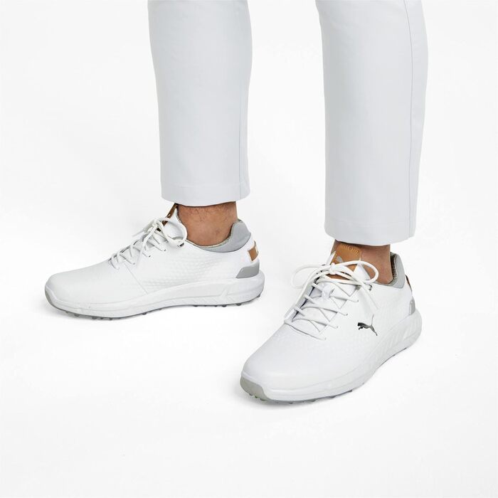 Чоловічі гольф-туфлі PUMA Ignite з натуральної шкіри White Silver Gray, 40.5 EU