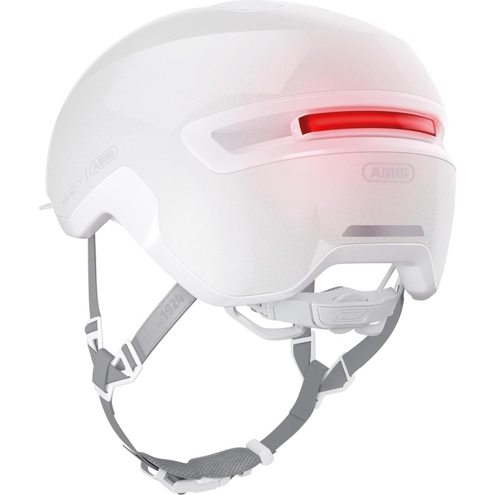 Велосипедний шолом ABUS HUD-Y з магнітною LED підсвіткою, зарядкою, для міста, білий, розмір M (54-58 см), унісекс
