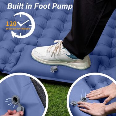 Надувний килимок для кемпінгу Isomatte, 10 см, двоспальний, з насосом, для туризму та відпочинку на природі (Marine Blau)