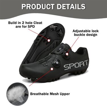 Чоловічі та жіночі велотуфлі ENEN для гірського велосипеда, сумісні з SPD, 2 болти, Delta Lock, чорно-білі, дихаючі, MTB, розмір 47 EU