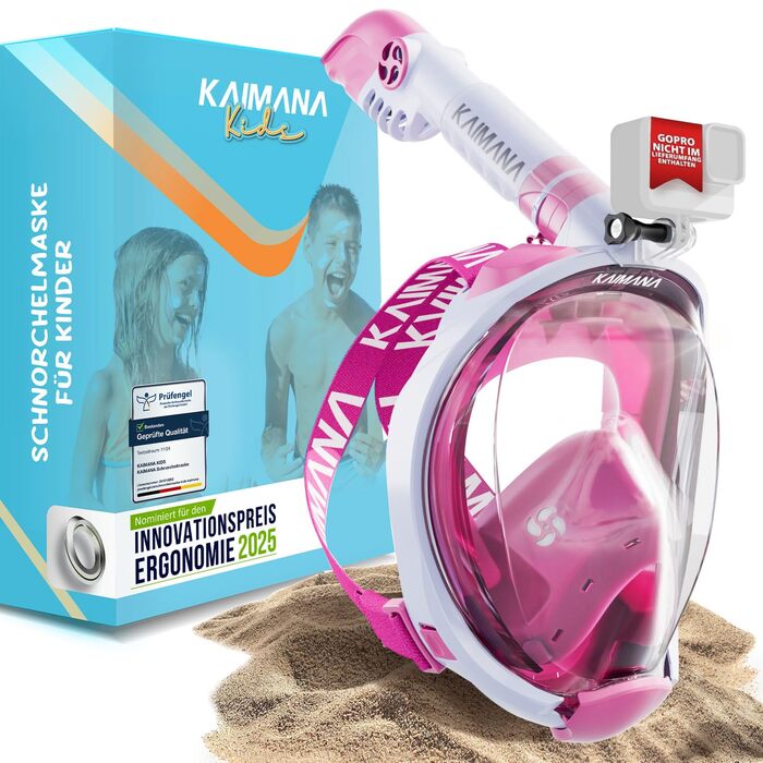 Маска для снорклінгу KAIMANA® для дорослих та дітей (рожева) - повнолицьова маска з анти-CO2 захистом + сумка