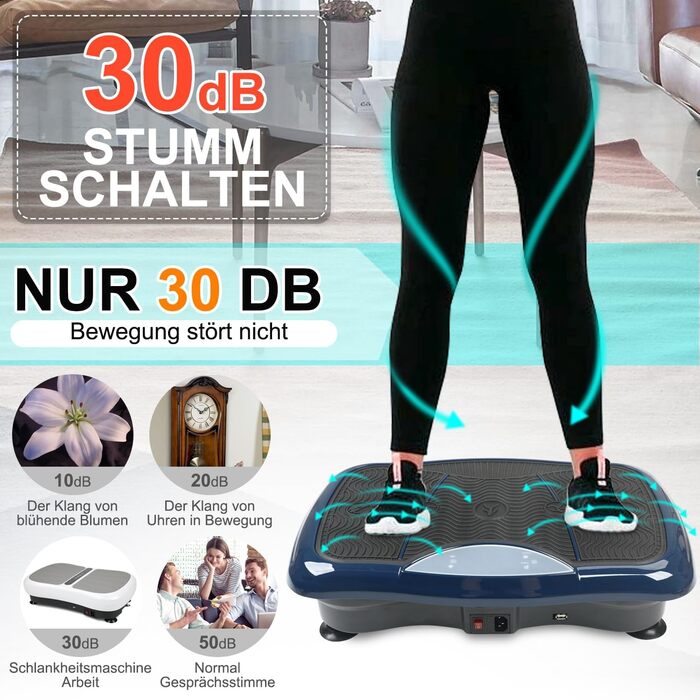 Віброплатформа для тренувань всього тіла Triclicks - 5 програм, з пультом, стрічки, для дому, схуднення, блакитна