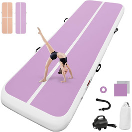 Гімнастичний надувний мат AirTrack з електричним насосом. Висота 10/20 см. Розміри 2/3/4/5/6 м. Килимок для акробатики, йоги, кемпінгу, тренувань. Рожевий + фіолетовий, 300x100x10 см