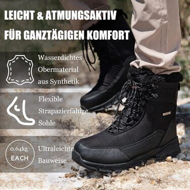 Чоботи зимові чоловічі SHULOOK Водонепроникні, теплі, зимові черевики, чоботи для снігу, трекінгові, туристичні, для роботи, кемпінгу, 44 EU, чорні