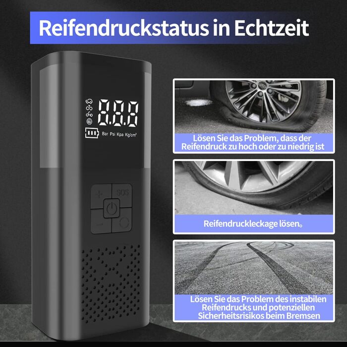 Електричний портативний компресор-насос 150PSI, 6000mAh, цифровий дисплей, LED, для авто, велосипедів, м'ячів, мотоциклів, Powerbank