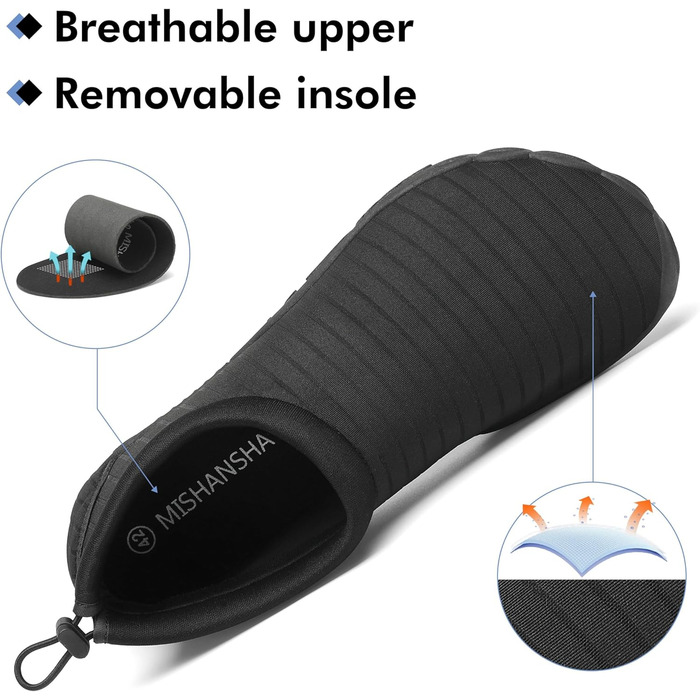 Чоловічі та жіночі аквашузи Mishansha для плавання та відпочинку на пляжі, чорні (42 EU)