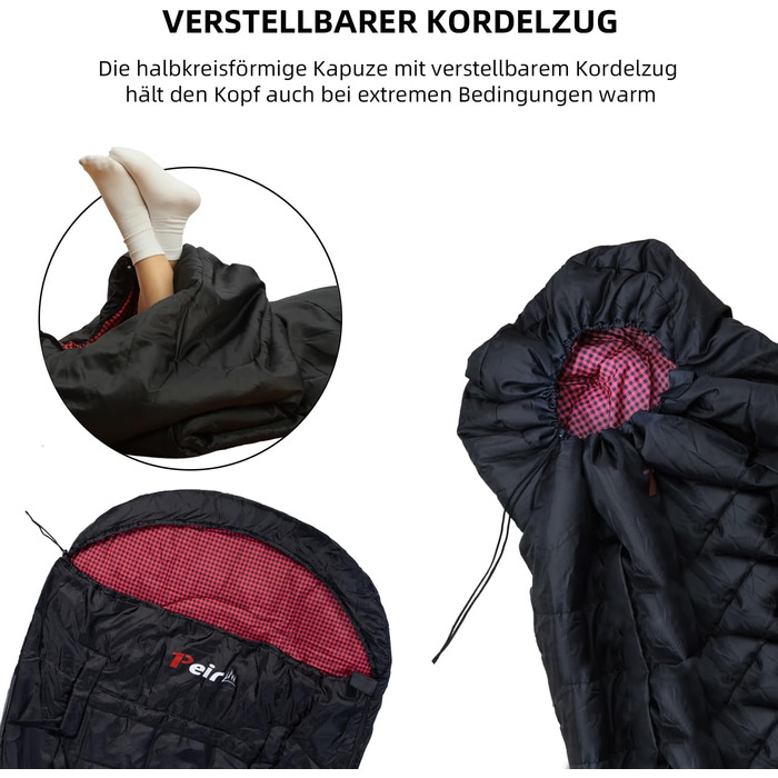 Спальний мішок для дорослих – широкий прямокутний, 3-сезонний з кишенею та сумкою, 300 г/м² бавовна, водонепроникний, для кемпінгу, дому та відпочинку на природі, з блискавкою справа