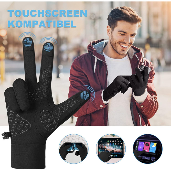 Велосипедні рукавички Anqier для чоловіків та жінок, зимові, з підтримкою сенсорного екрану, неслизькі, теплі, вітронепроникні для їзди на велосипеді, бігу, катання на лижах та водіння автомобіля