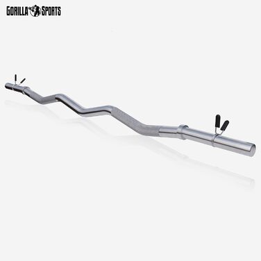 SZ-штанга GORILLA SPORTS 120 см, до 180 кг, 30/31 мм, хромована, з насічками та 2 пружинними замками – вигнута штанга для біцепса, рифлена, неслизька