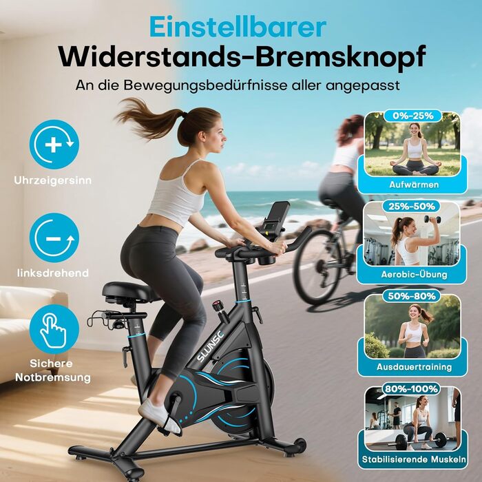 Hometrainer Neu SLUNSE 2025: велотренажер з магнітним опором, LCD-дисплеєм, підтримкою додатків та вагою до 180 кг (зелений/синій)
