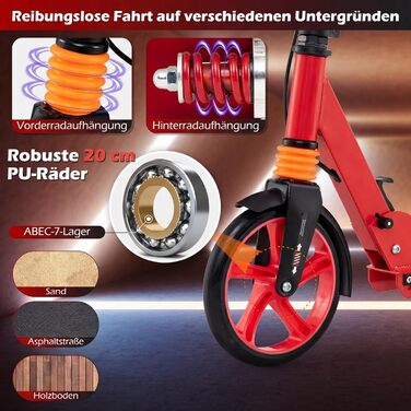 COSTWAY Кискскутер з дзвіночком та підставкою, регульована висота керма, складний, вантажопідйомність до 100 кг, з ременем для перенесення, для дітей та дорослих (червоний)