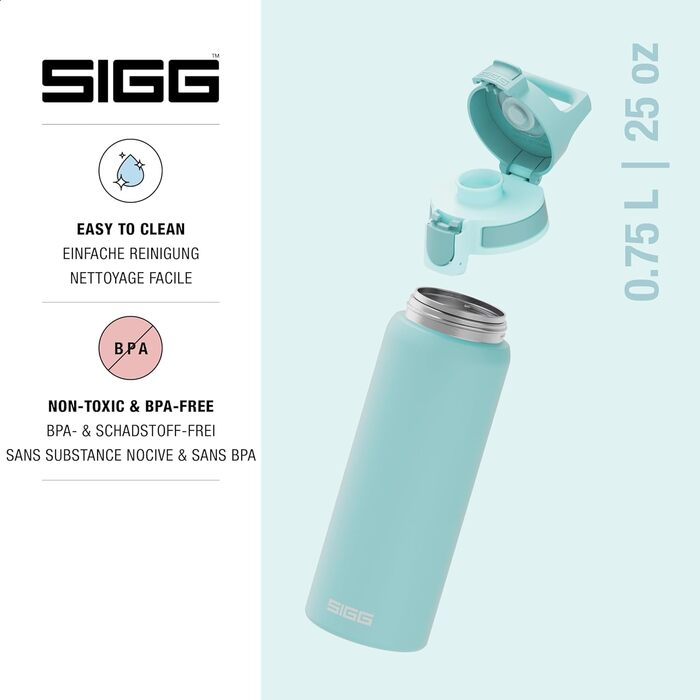 SIGG пляшка для напоїв з нержавіючої сталі 0,75 л, Shield ONE, легка, герметична, для газованих напоїв, BPA-free, Glacier