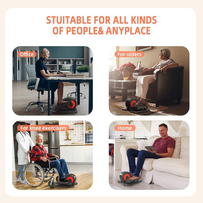 Еліптичний тренажер для сидіння, крос-тренажер, тренажер для ніг, регульована швидкість, з пультом дистанційного керування, сидячий педальний тренажер для людей похилого віку та дорослих, чорно-червоний