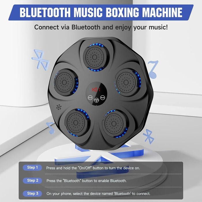 Інтелектуальна музична боксерська груша з Bluetooth, настінна, USB-зарядка, 9 режимів швидкості, LED підсвітка, боксерські рукавички, для дорослих і дітей, чорна