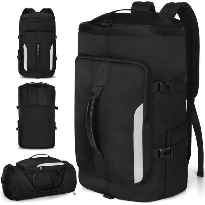 Спортивна сумка JiangLin 45L з відділенням для взуття та мокрих речей, велика дорожня сумка для чоловіків та жінок, рюкзак-валіза для спорту, подорожей, фітнесу, плавання (чорний)