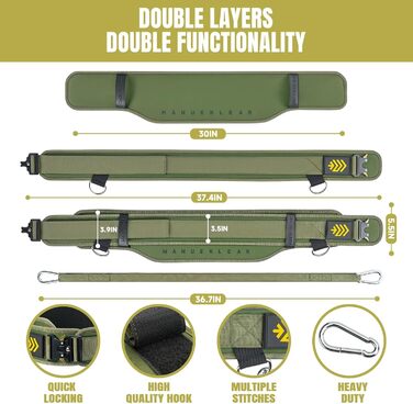 Важкий пояс 2-в-1 з мотузкою 92 см, подвійний пояс для важкої атлетики, пауерліфтингу, фітнесу, зважений пояс для підтягувань та присідань, зелений L