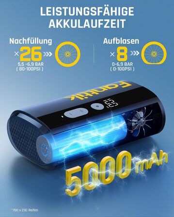 Електрична велосипедна помпа Fanttik X9 Ace Mini, акумуляторна, 150 PSI, швидке накачування, для Presta і Schrader вентилів, підходить для шосейних, гірських, електровелосипедів та міських велосипедів