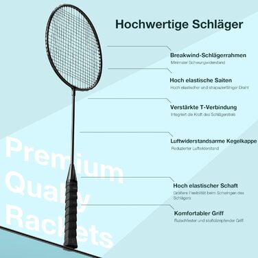 Набір для бадмінтону 6 шт. для ігор на вулиці, включає 6 ракетки, 6 нейлонових воланів для бадмінтону, легкі ракетки для початківців