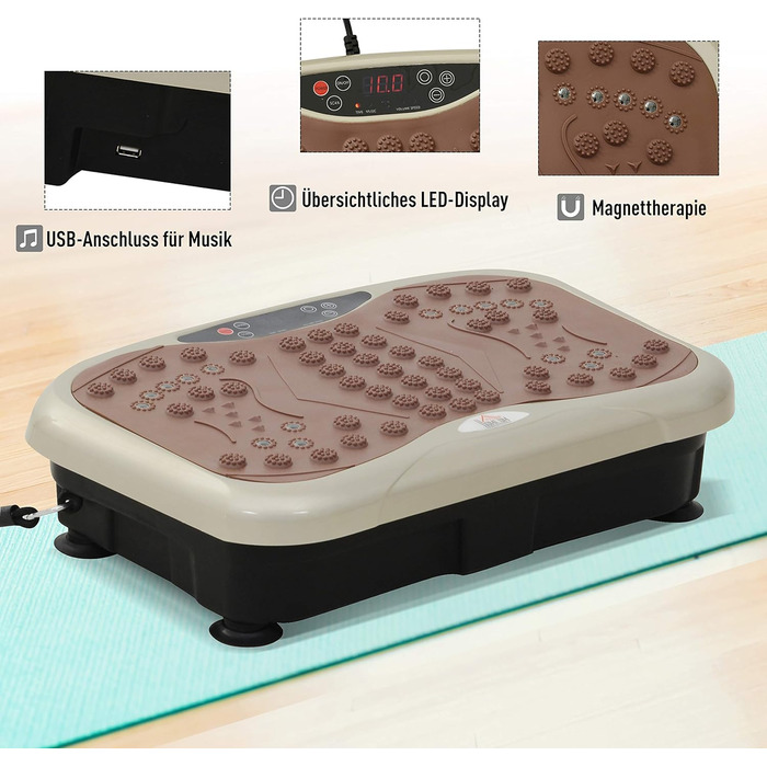 Платформа вібраційна HOMCOM з LED-дисплеєм, USB-динаміком та тренувальні стрічки - для фітнесу та тренувань