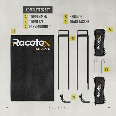Дитячий набір з 2 футбольних воріт Racetex із сумкою, посилені скловолоконні стійки, чорні, для саду та парку