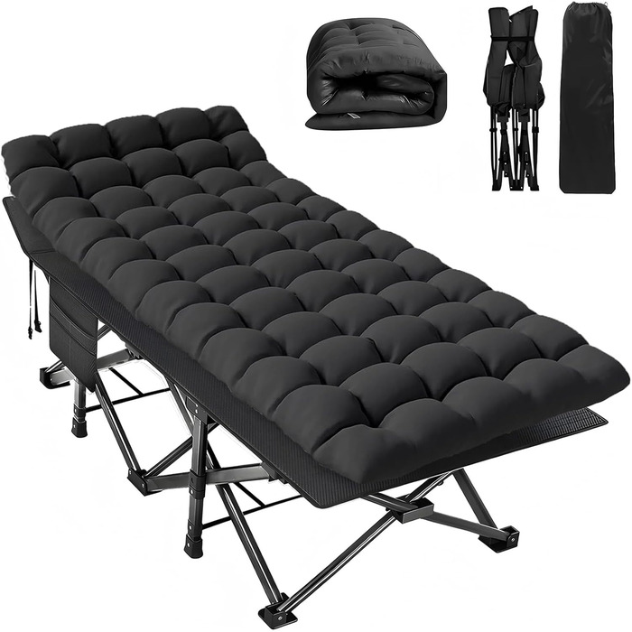Розкладне ліжко для кемпінгу Newfulam XXL/XL, до 400 кг, з матрацом, чорне