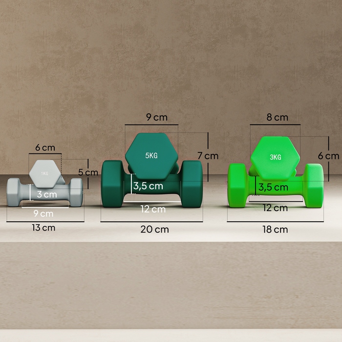 Набір гантелей SPORTNOW з підставкою для зберігання, комплект з 6 гантелей для фітнес-тренувань: 2 x 1 кг, 2 x 3 кг, 2 x 5 кг