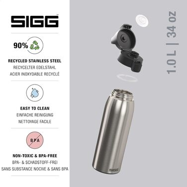 Сталева пляшка для води Sigg Shield ONE для газованих напоїв, герметична, BPA-free, 1 л, Brushed