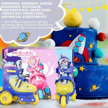 Дитячі ролики Kinder для дівчаток та хлопчиків, Єдиноріг, Русалка, світлові колеса, регульовані, для початківців, XS(27~30), блакитний