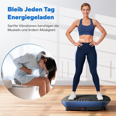 Вібраційна платформа MERACH для формування тіла та розслаблення, тиха та компактна, з LED-дисплеєм, зручним силіконовим покриттям та пультом дистанційного керування (блакитна)