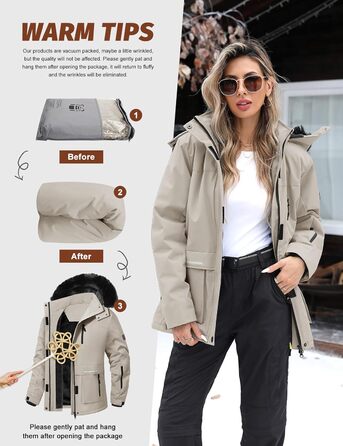 Водонепроникна зимова куртка Voqeen для жінок. Тепла флісова снігозахисна куртка для катання на лижах, вітронепроникна, дихаюча, з капюшоном. Розмір M, колір персиковий.