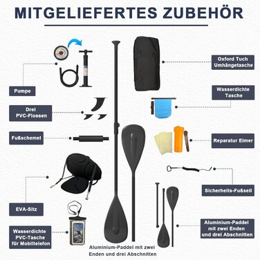 Надувний SUP борд JUMMICO Stand Up Paddle з каяком, 330x76x15 см, до 160 кг, для серфінгу, риболовлі, йоги (Хакі)