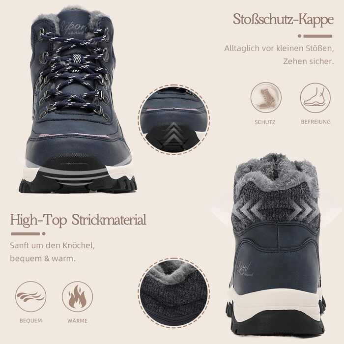 Жіночі зимові черевики: теплі трекінгові черевики для снігу, розмір 36-41 (синій, 38 EU)