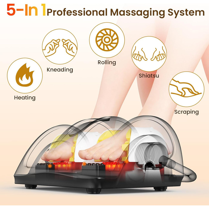 Електричний масажер для ніг TISSCARE з функцією шиацу, нагрівом, розминанням, роликами та натисканням. 360° регульована ручка. Для зняття болю, подарунок для жінок та чоловіків. Колір: сірий.