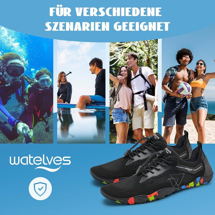 Водні шкарпетки WateLves для плавання, серфінгу та відпочинку на пляжі. Швидка сушка, дихаючі, розмір 36-48 EU (чорний трикутник, 41 EU)