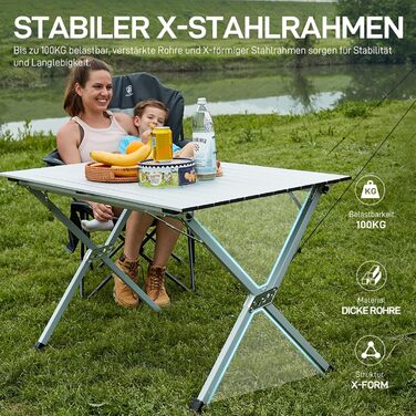 Складаний туристичний стіл EVER ADVANCED 120x70 см, алюміній, 100 кг, для кемпінгу, пікніка, саду, балкону, білий/сріблястий