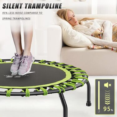 Трамплін для фітнесу 112 см, міні-трамплін для дому, з регульованою ручкою (3 положення), система пружин, до 150 кг, зелений