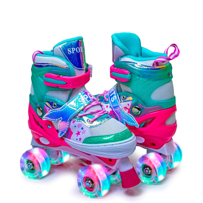 Дитячі ролики-хвіст русалки Scale Sports для дівчаток, регульовані, з підсвічуванням, розмір L (2.5-5 UK), м'ятно-рожеві